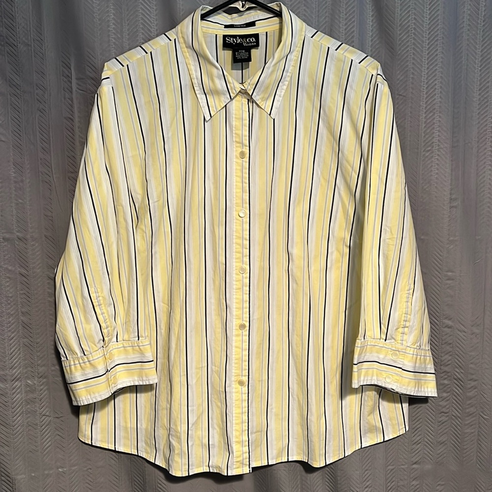 Style & Co. Woman Striped Button Up Stretch Blouse